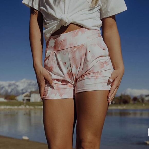 Simple Addiction Pink & White Tie Dye High Waist Harem Shorts - Picture 1 of 7